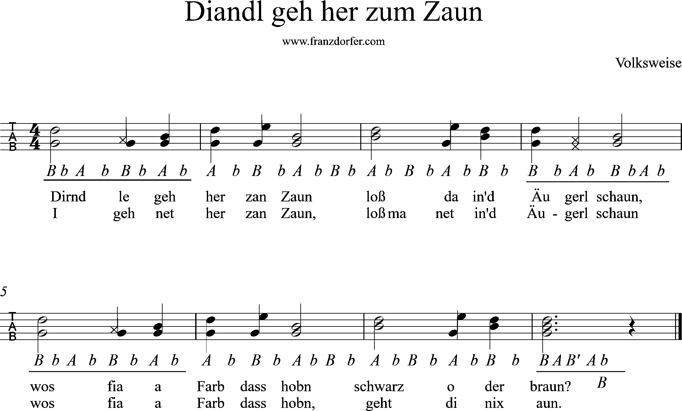 steirische harmonika griffschrift lernen- Dirndl geh her zum Zaun